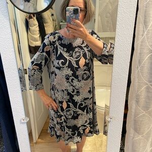 Studio One Navy, pink and Cream Floral Long Sleeve Dress